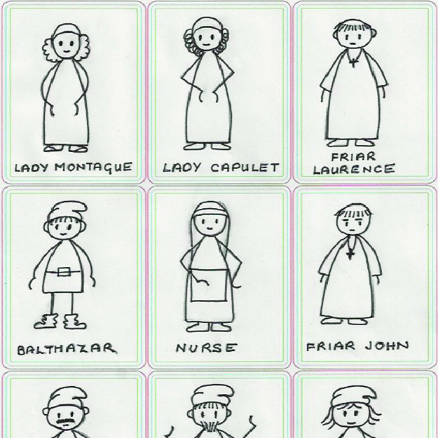 Black and white character sheets